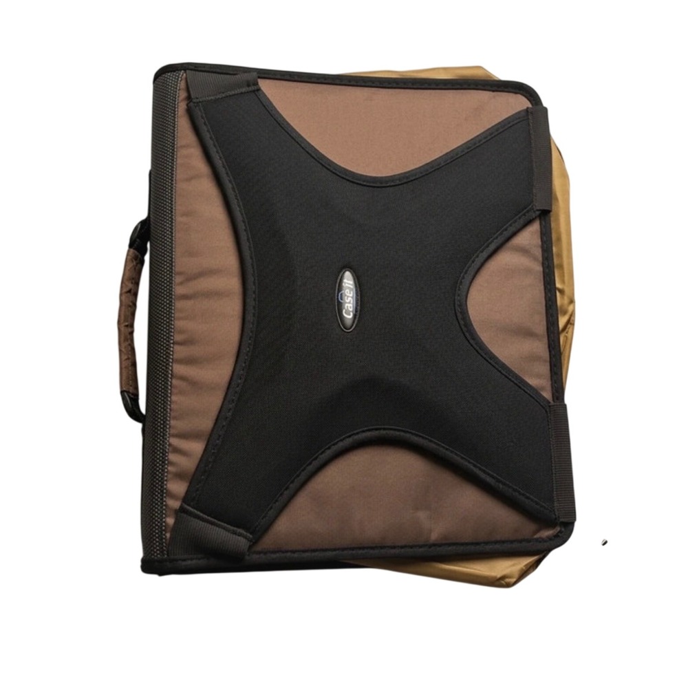 Case-it Dual 3-Ring Zipper Binder Brown‎ Black Multi-Subject Organizer Handle
